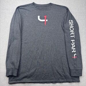 Short Par 4 Mens XL Long Sleeve T-Shirt Dark Gray Spellout Golf Tee Greyson